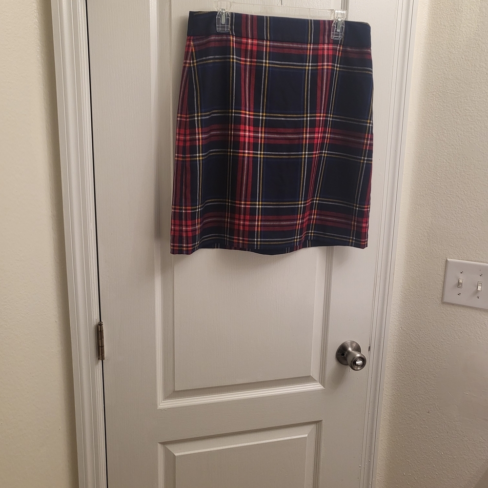 Talbots Navy Plaid Mini Skirt with Red & Yellow Stripes - Picture 5 of 10
